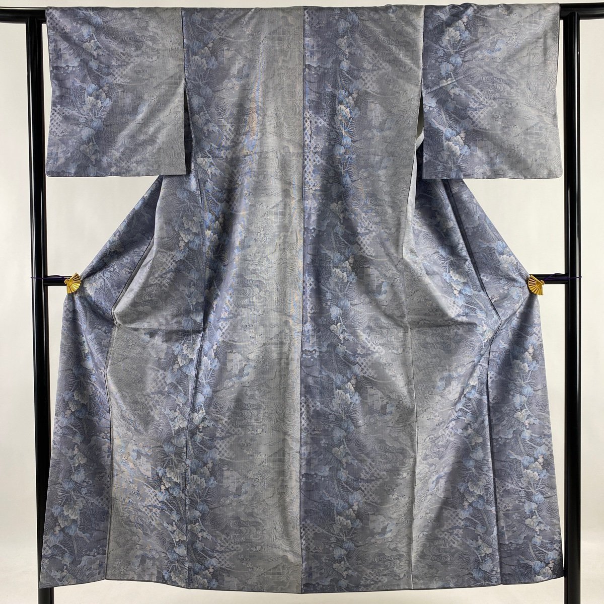 紬 正絹 袷 美品 M 秀品 流水 身丈158.5cm 裄丈64.5cm