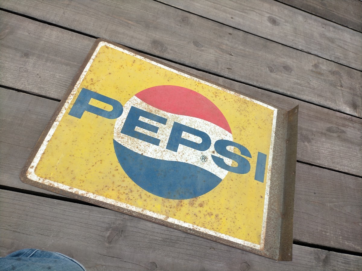 PEPSI ペプシコーラ ペプシ 袖付看板 ホーロー看板 琺瑯看板 昭和レトロ ホーロー看板 PEPSI ペプシコーラ 看板ノベルティ両面看板