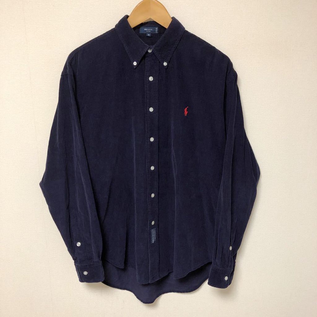 Ralph Lauren◇ラルフローレン /メンズM /長袖シャツ コットンシャツ ボタンダウンシャツ ポニー刺繍 紺 コールテン アメカジ USA古着