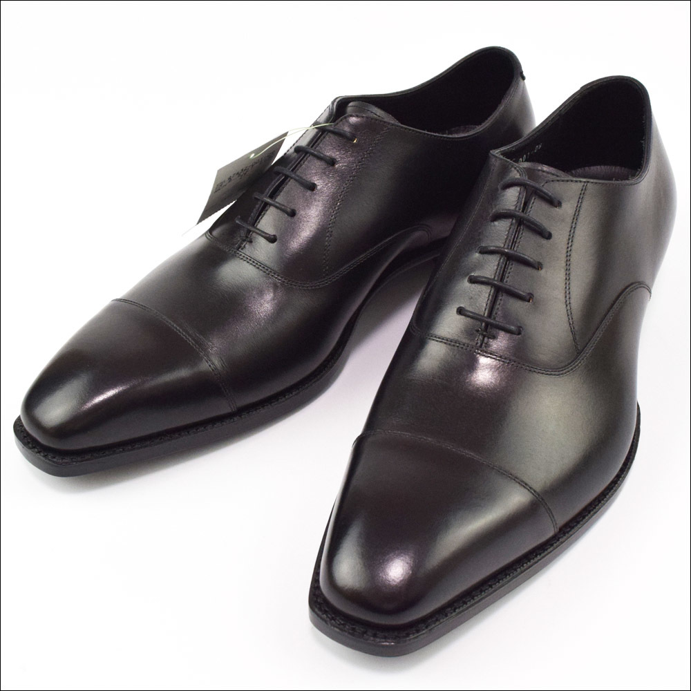 新品 三陽山長 友之介 TOMONOSUKE レザー ストレートチップ シューズ 27.5cm ブラック 日本製 Q7432-001-09