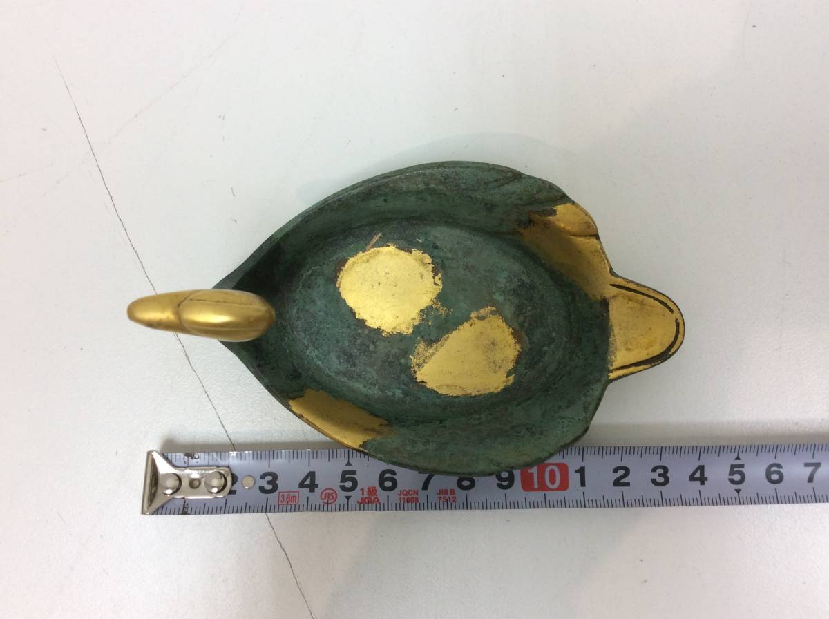 工芸品 【宇】4052 平安蔵六造 塗金銅莨皿「瑞鳥」共箱