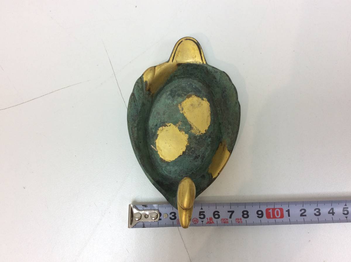 4538□平安 四世 秦蔵六 造 塗金銅床置 瑞鳥 共箱 置物 莨皿(銅製