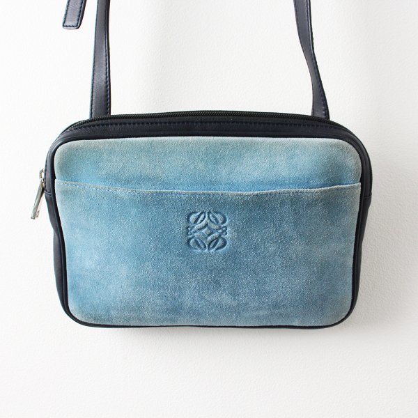 LOEWE ロエベ ショルダーバッグ レザー ブルー アナグラム レディース 