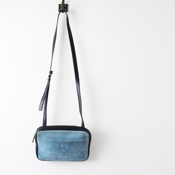 LOEWE ロエベ ショルダーバッグ レザー ブルー アナグラム レディース 