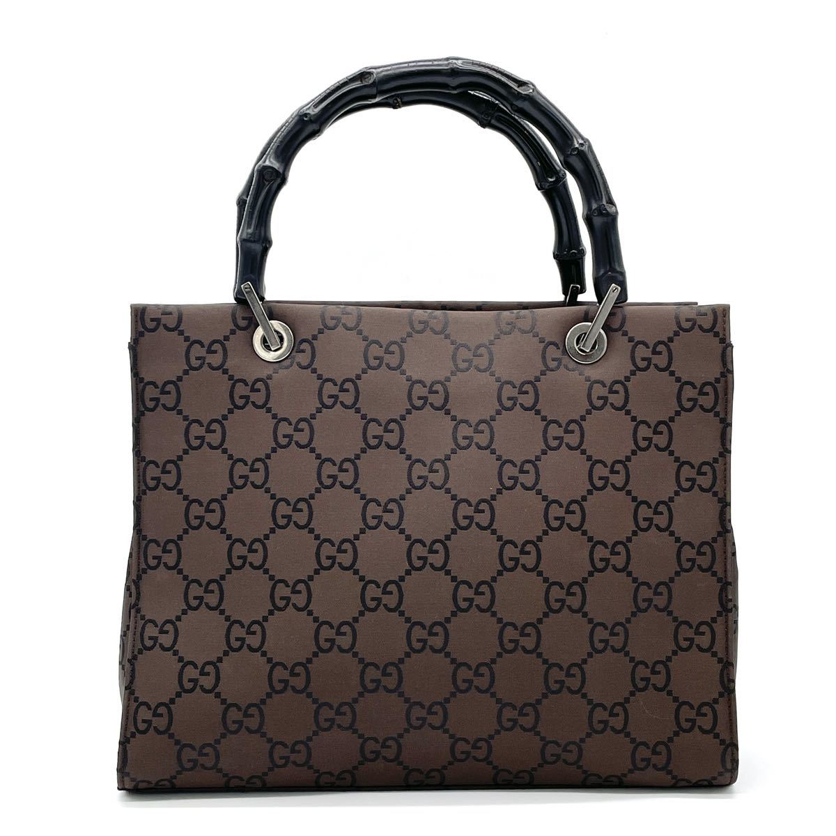 1円 美品 GUCCI グッチ バンブーハンドル GG柄 ナイロンキャンバス 