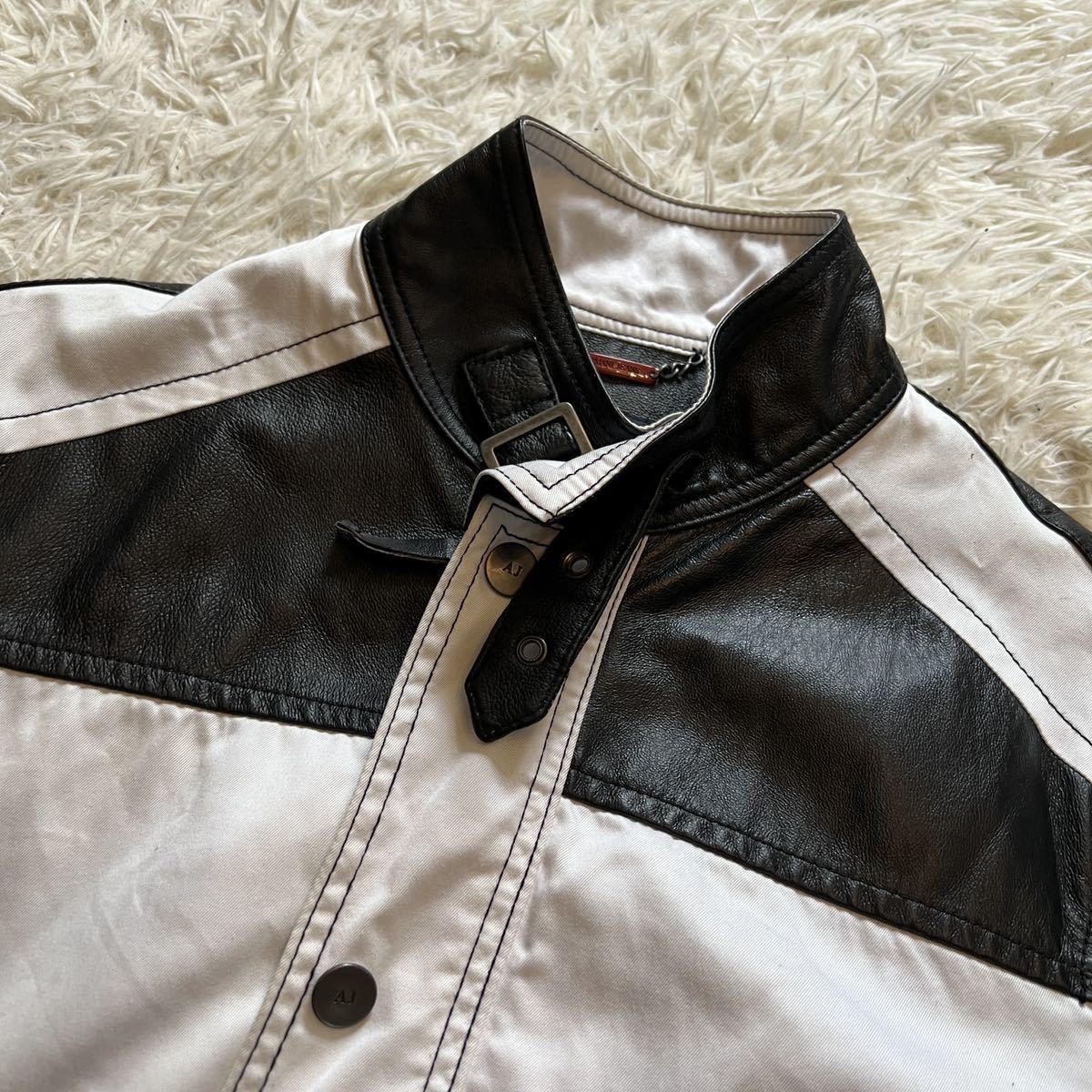 344【豪快レザージャケット】アルマーニジーンズ ARMANI シングル 