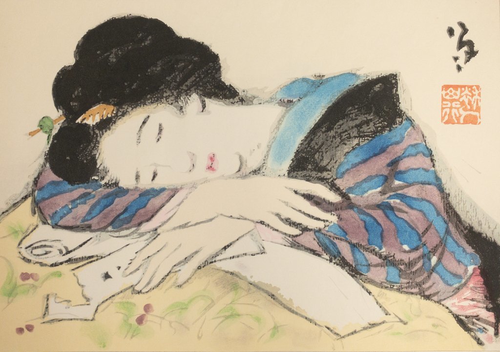 SHIN 竹久夢二 夢見る女 木版画 美人画 シート 京都版画院 竹久夢二