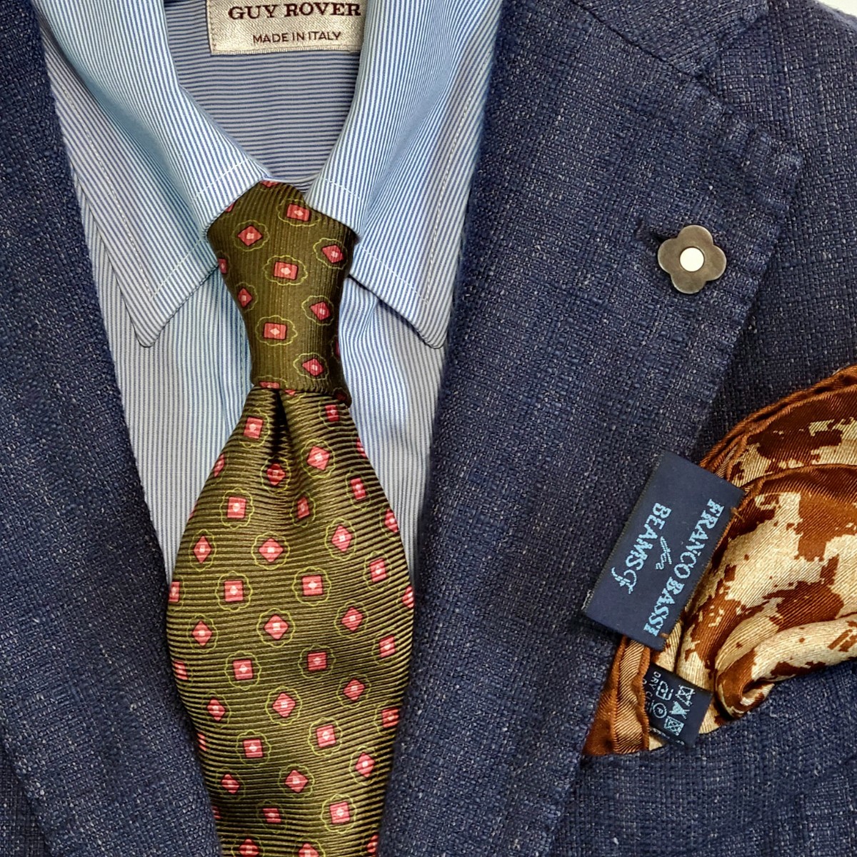 【美品】超高級約2万!ルイジボレッリ イタリア製 ネクタイ ブラウン BEAMSF ビームスエフ ゴルフテーラードジャケットスーツシャツに◯1