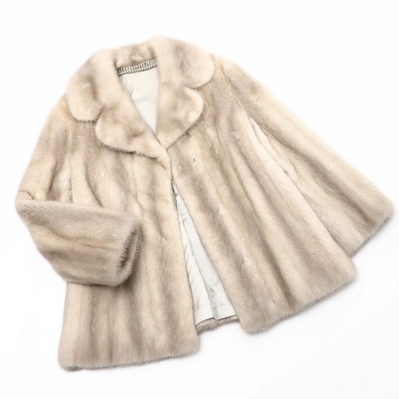 GM9901◆パールミンク*MINK*リアルファー*最高級毛皮*ファーコート*ハーフコート*アイボリー　
