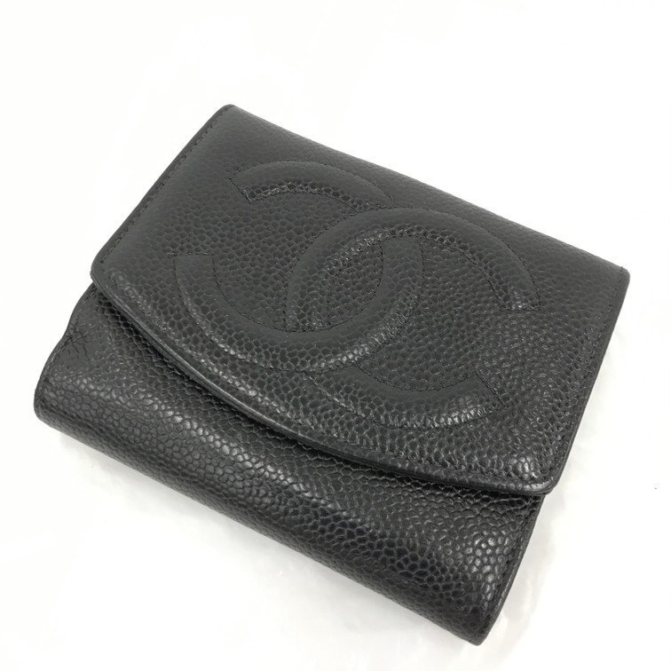 【BCAZ5030】CHANEL シャネル 二つ折り財布　5718346 キャビアスキン 箱付き