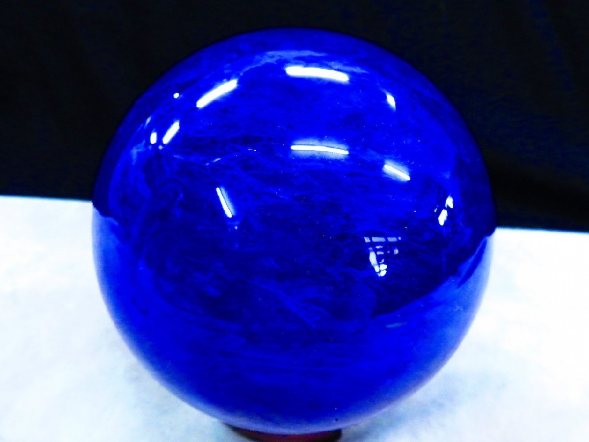 水晶玉 絶品超綺麗K9藍水晶丸玉☆台付き超巨大2.26kg☆142mm 