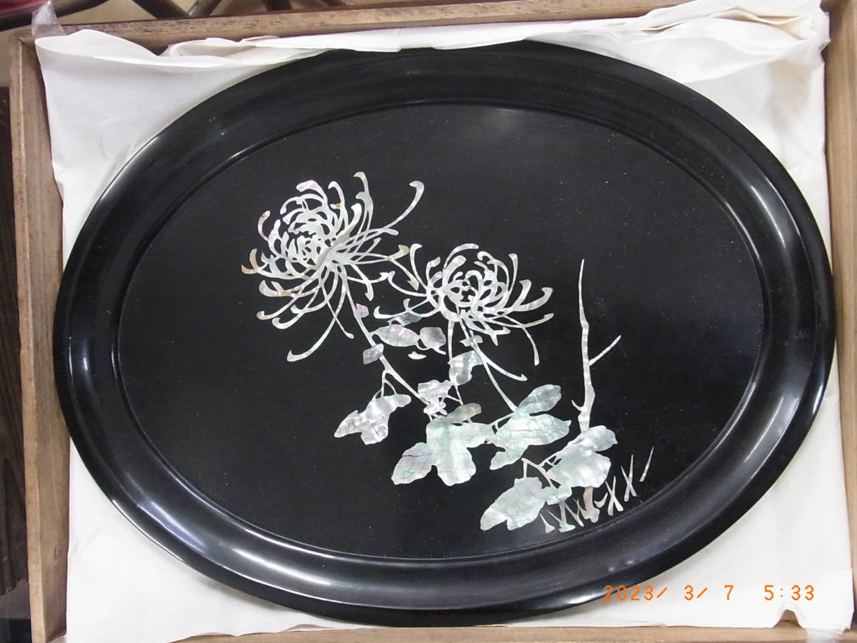 三越謹製 朝鮮螺鈿漆器 楕円形盆