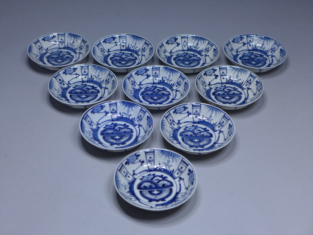 中国古玩　唐物　清渡　芙蓉手文皿　１０枚　検/煎茶粉彩新渡清朝古染付景徳鎮南京新渡