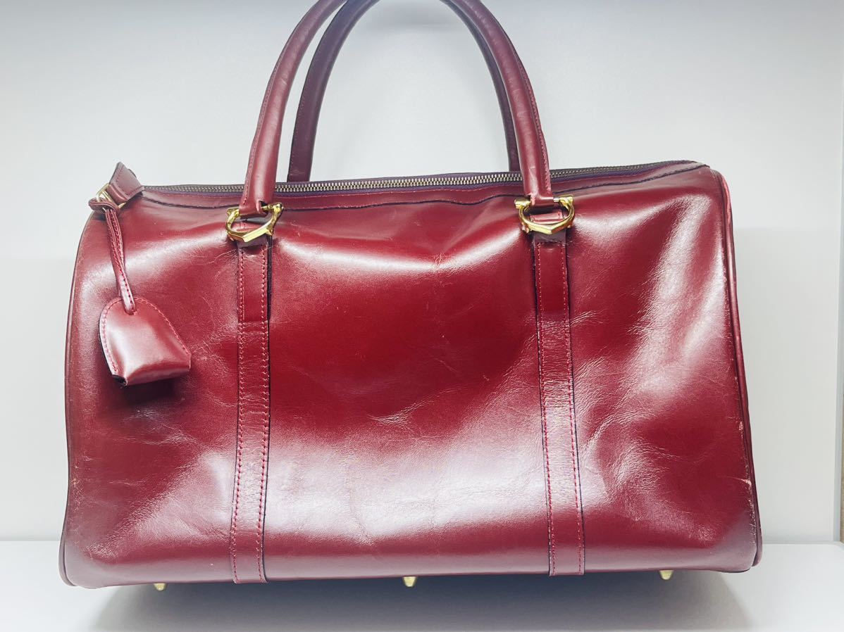 1円 スタート Cartier ボストン バッグ カルティエ レザー 赤 2C 大