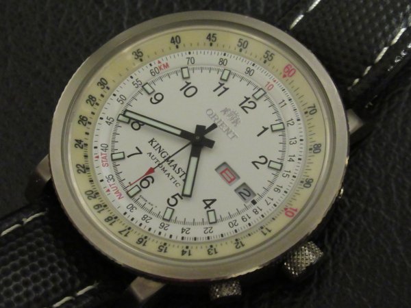 オリエント キングマスター ORIENT KING MASTER AUTOMATIC WZ0331EM EM58-D2 ホワイト 革バンド チタン デイデイト 自動巻 時計