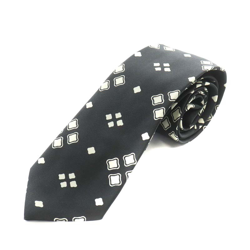 未使用品 Atto Vannucci Firenze アット ヴァンヌッチ レギュラータイ ネクタイ シルク 絹 柄 白 ホワイト 黒 ブラック