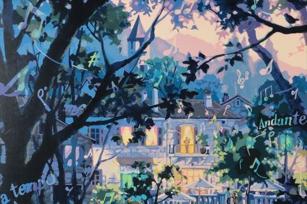 絵画 真作保証 笹倉鉄平「ヴァイオリンの森に」シルクスクリーン 820