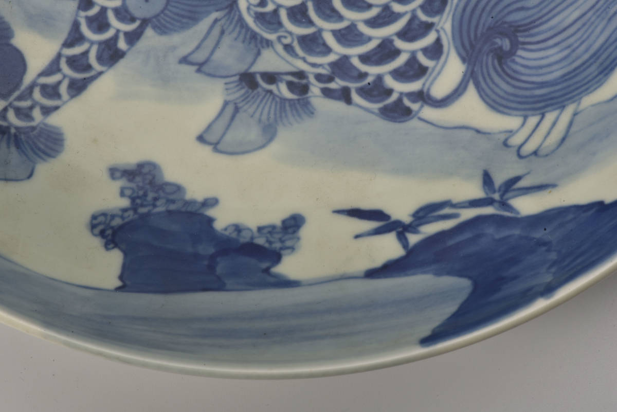 中国美術 染付 麒麟文大皿・唐物・中国古玩 清時代 送子盤 陶磁器