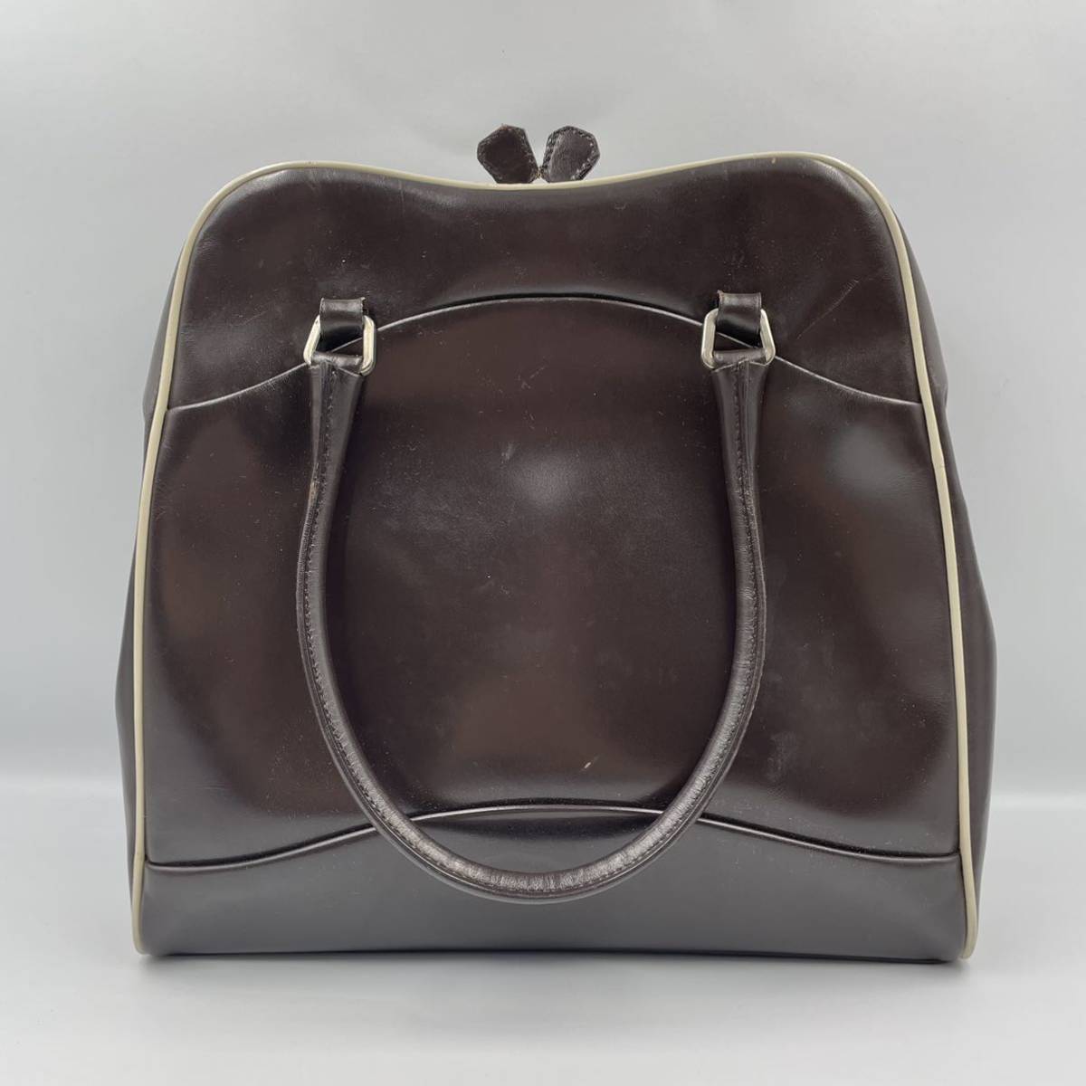 2323- PRADA プラダ がま口バッグ ハンドバッグ ブラウン PRADA がま口