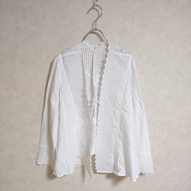 3-0410M△45R/45rpm カットワーク 長袖 サイズ1 カーディガン ホワイト フォーティーファイブアールピーエム 205360