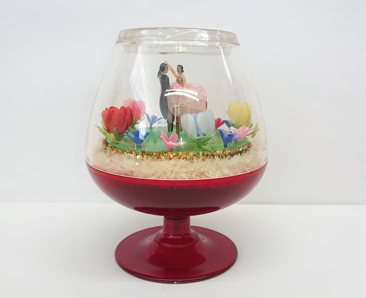 希少 日本製 昭和 レトロ リズムカップ オルゴール 男女 ダンス ワイングラス型 ブランデーグラス型☆RHYTHM CUP MUSIC BOX dancing