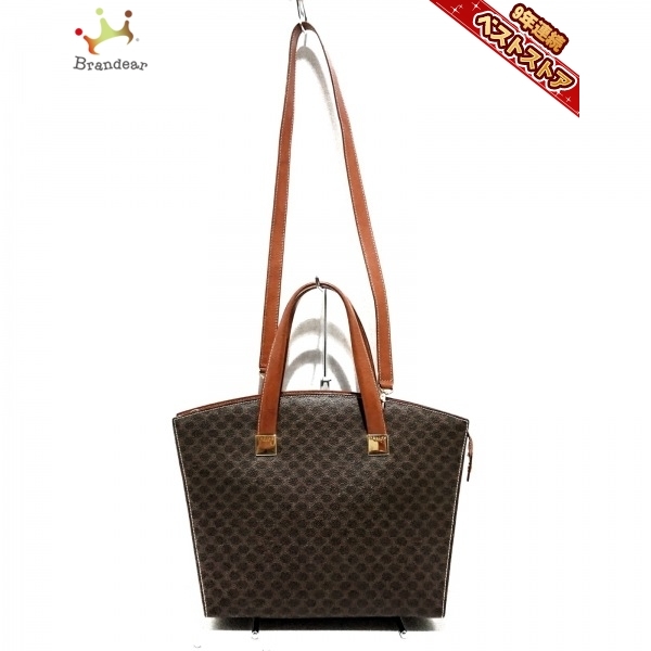 セリーヌ CELINE ハンドバッグ マカダム柄 PVC(塩化ビニール)×レザー ダークブラウン×ブラウン バッグ