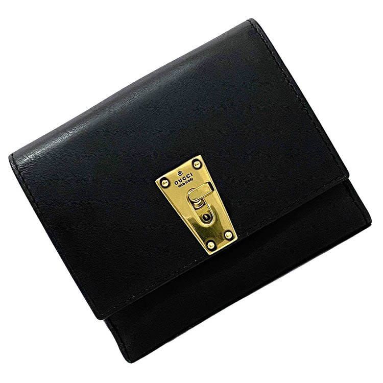 グッチ 二つ折り 財布 ブラック ゴールド 90620 美品 レア レザー GP