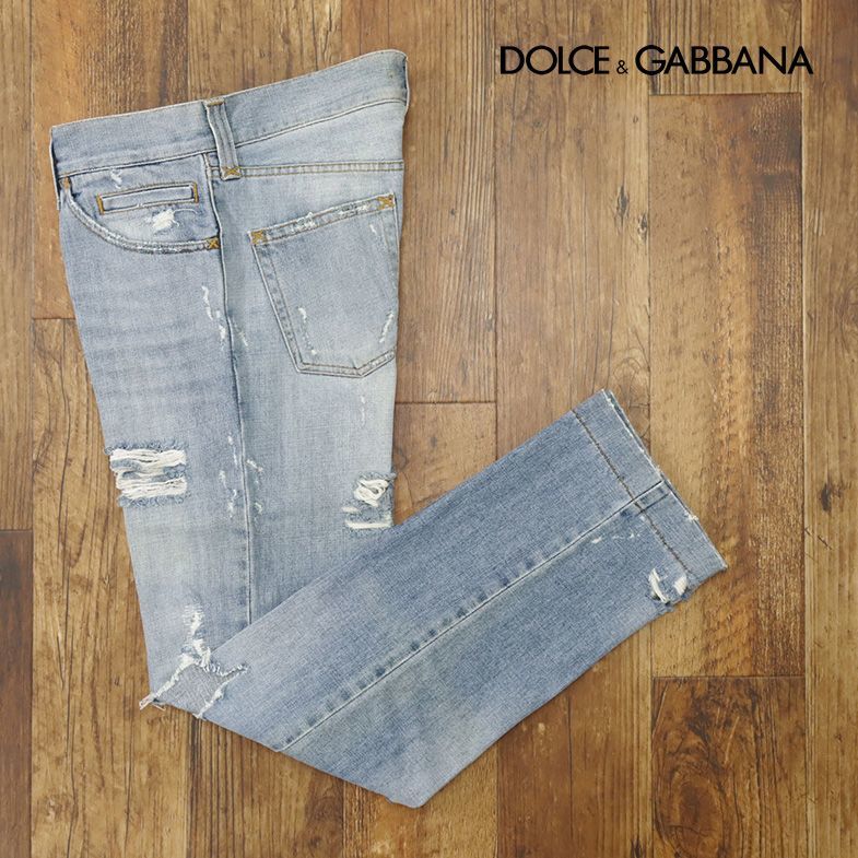 1円/DOLCE＆GABBANA/50サイズ/訳 デニム パンツ G3FOTD イタリア製 ダメージ クラッシュ加工 アウトレット/青/ブルー/gc485/