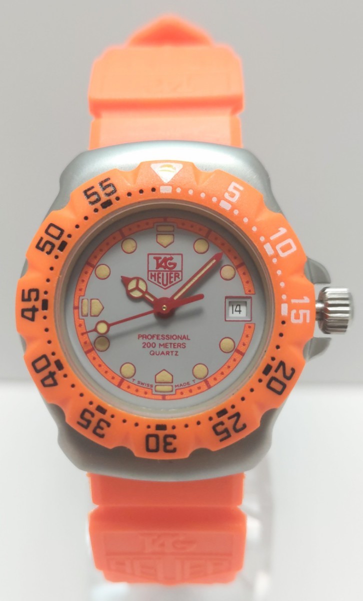 【稼働品】レディース クォーツ タグホイヤー TAGHEUER Professional 200m フォーミュラ1シリーズ WA1413 グレー/オレンジ文字盤純正ベルト