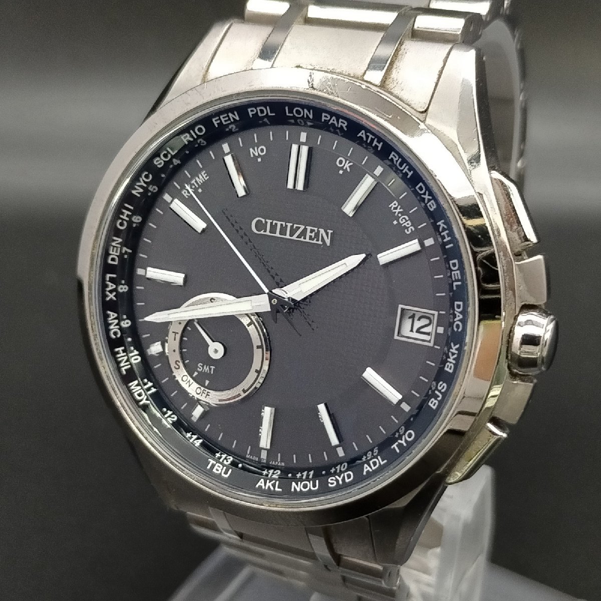 不動品 CITIZEN メンズ 腕時計 デイデイト カットガラス 防水 青文字盤 