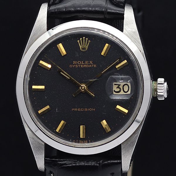 1円 稼働 ロレックス 手巻き 6694 オイスターデイト プレシジョン ラウンド 黒文字盤 メンズ腕時計 4173510STU