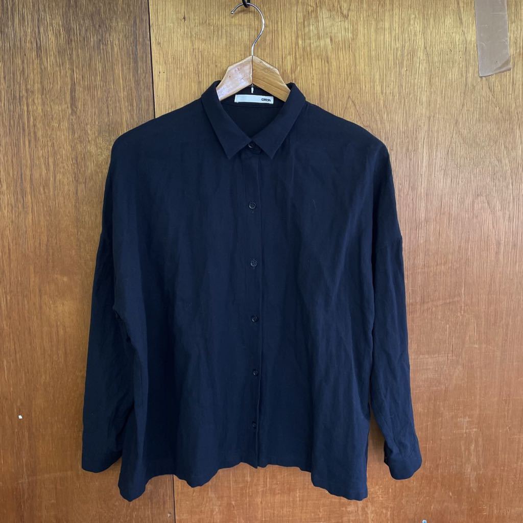 美品 evam eva エヴァムエヴァ E203T009 cotton square shirts ブラウス 黒