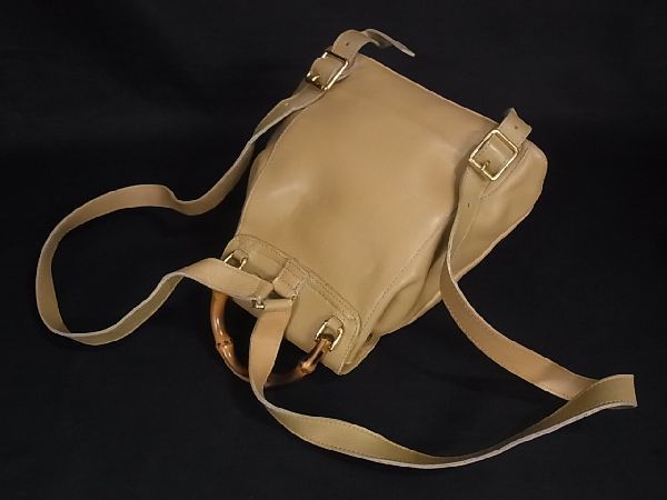 1円 GUCCI グッチ 003 2058 0030 バンブー レザー 巾着型 リュック 
