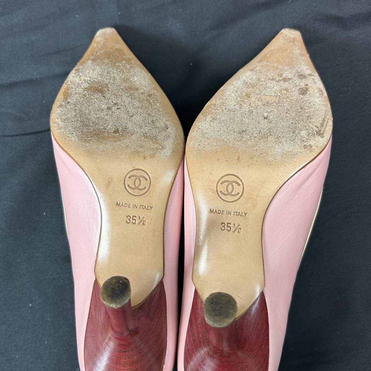 w136 CHANEL シャネル レザー パンプス バイカラー ピンク ベージュ 