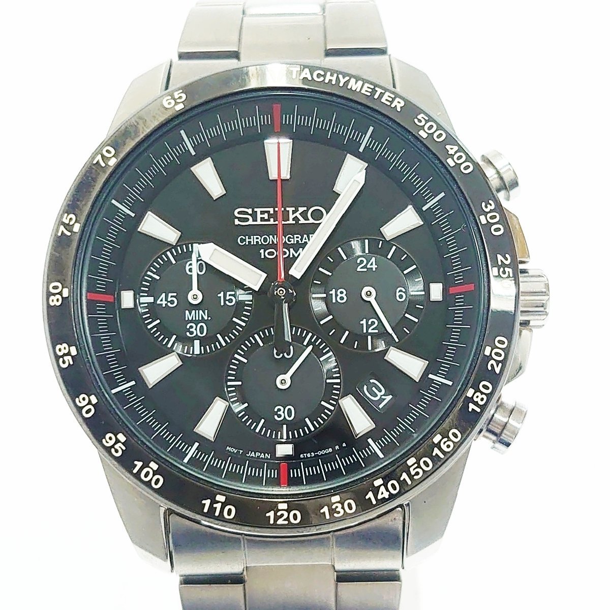 1円スタート】SEIKO セイコー 6T63-0000 クロノグラフ SS ブラック文字