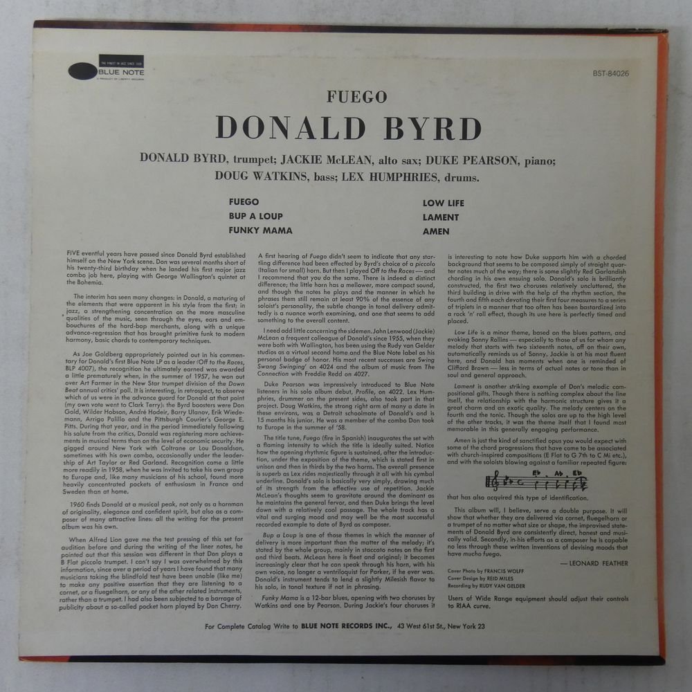 46018193;【US盤/BLUE NOTE/RVG刻印】Donald Byrd/Fuego ブルーノート
