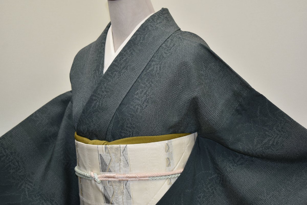ちどりや】美品 正絹 本塩沢お召 単衣 広衿 身丈159cm/裄64.5cm