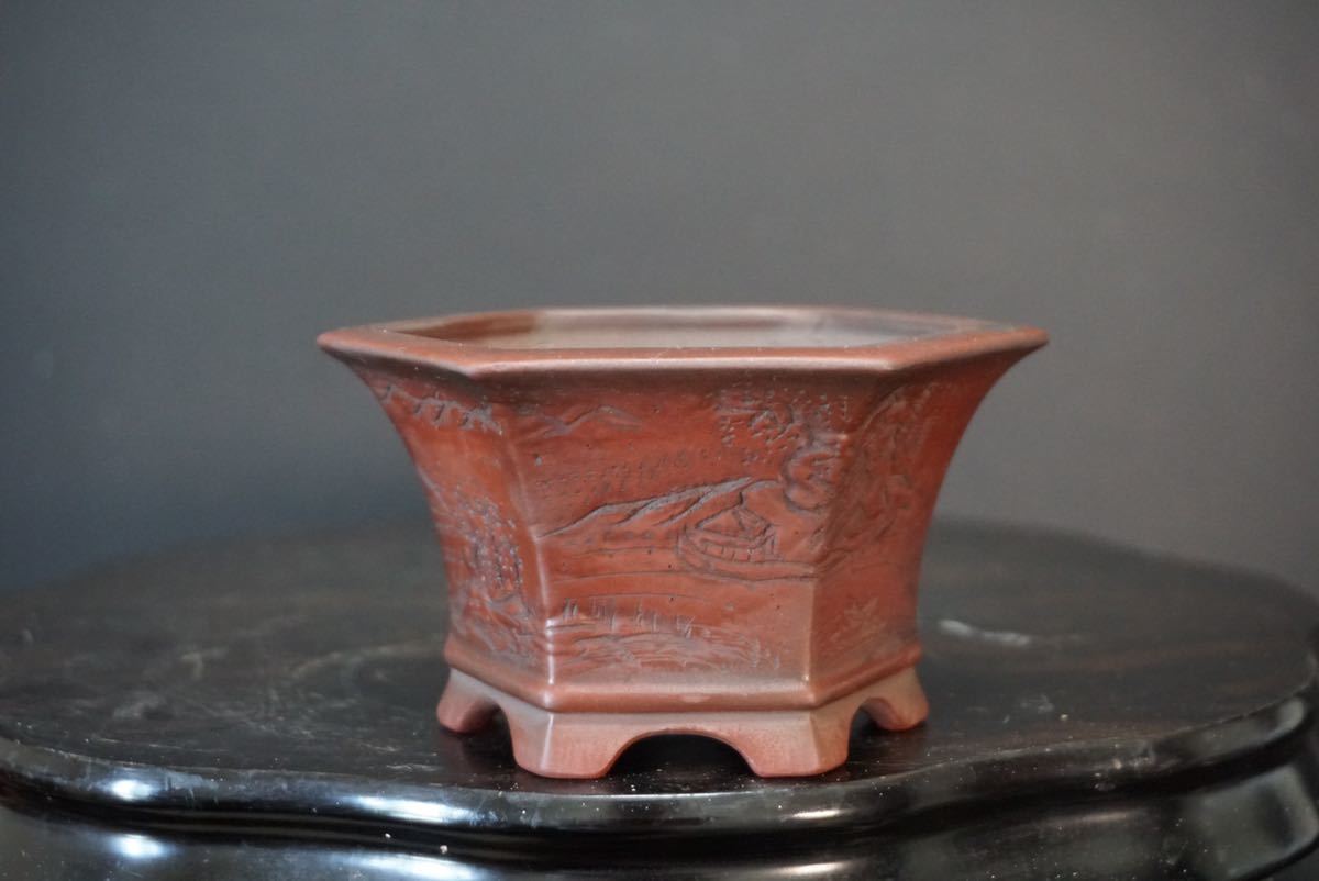 石井盆栽平田美芸作 朱泥 長方鉢 盆栽鉢 p-102 美 石井盆栽平田美芸作 朱泥 長方鉢 盆栽鉢 p-102 美