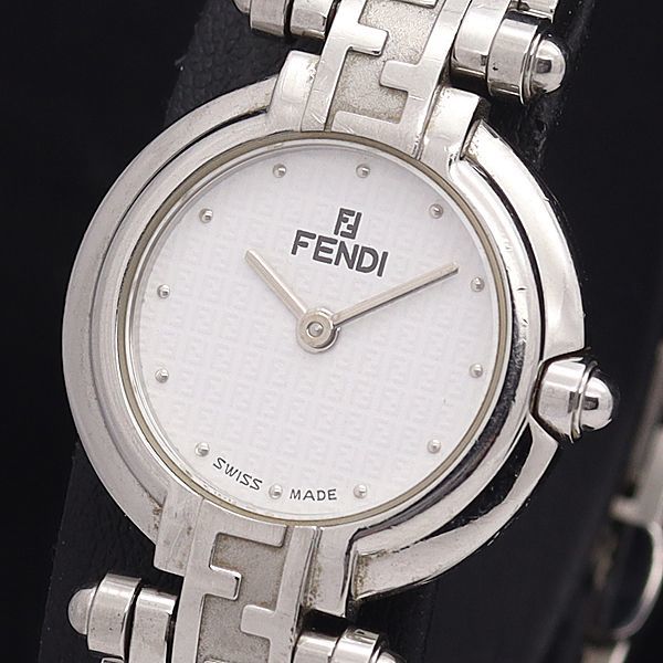 1円 稼働 良品 フェンディ QZ 750L 白文字盤 ラウンド レディース腕時計 0045100 NKG