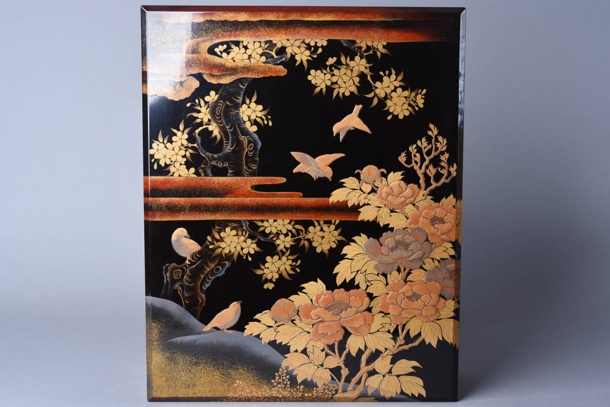 漆塗装 天然木 硯箱 蒔絵付御所車 伝統工芸品 御所車蒔絵硯箱 文化遺産