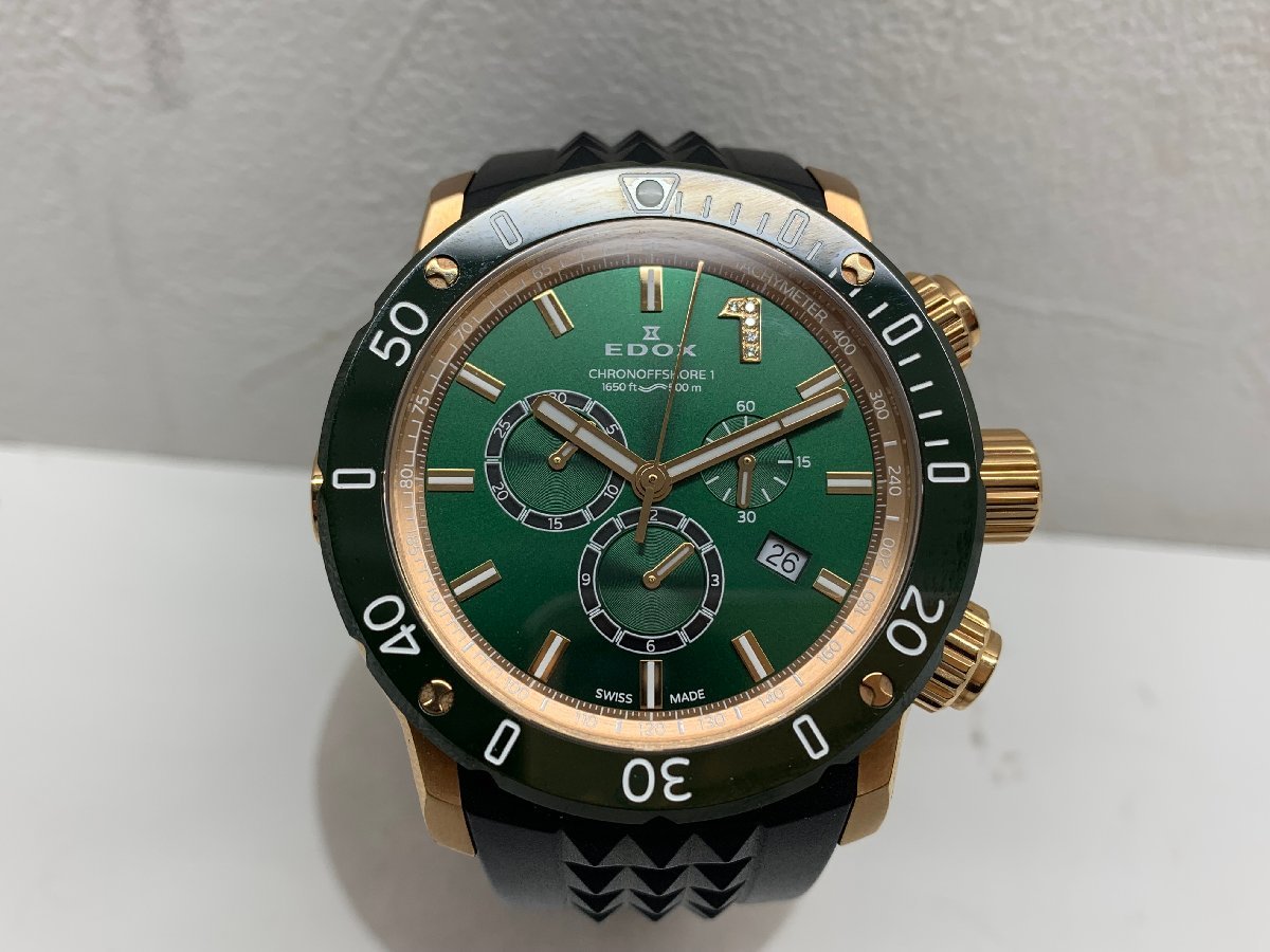 1円 稼働 美品 箱付 エドックス QZ 10017 クラスワン クロノ 白文字盤