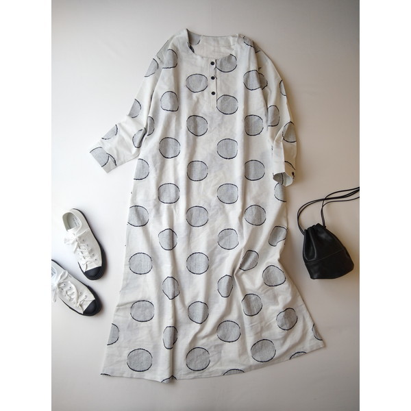 KINU キヌ antiqua アンティカ きるほどに愛おしくなる コットン リネン 混 ドット ロング ワンピース （17S+2426）