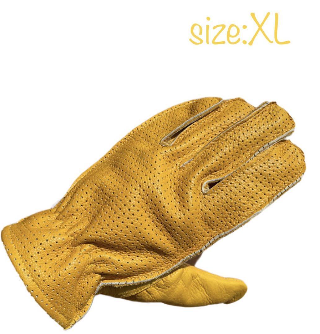 ハーレー他バイク 通気 レザーグローブ XL パンチアウト 外縫い