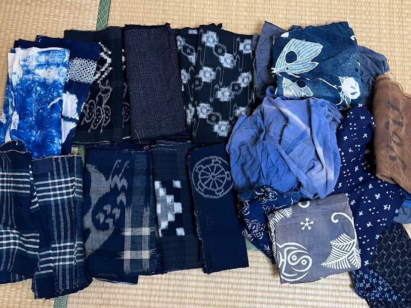 古布 古裂 襤褸 ボロ布 藍染め 絵絣 木綿 大正〜昭和 骨董 リメイク はぎれ 大量