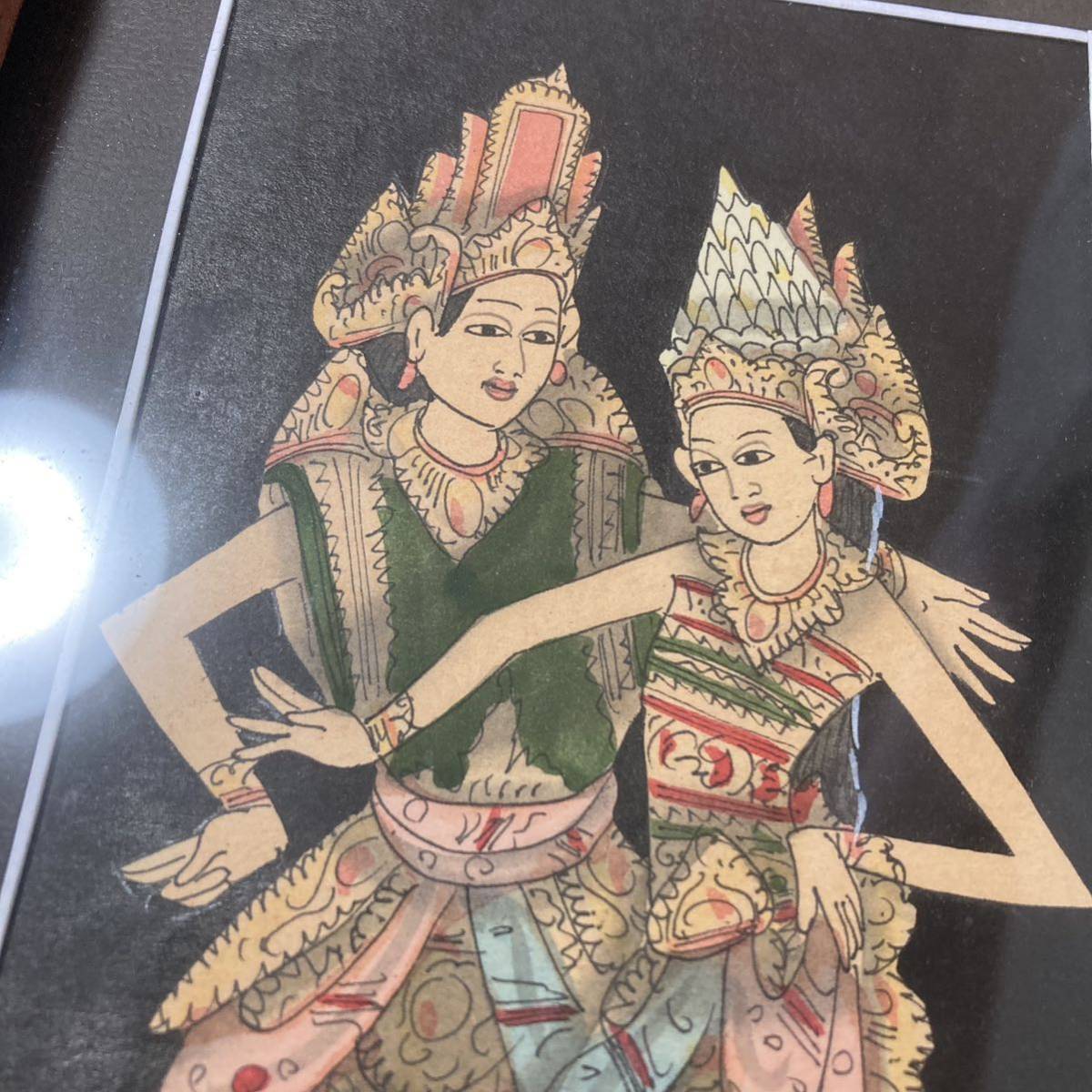 バリ絵画 壁掛け 木彫 額付き インドネシア バリ島 美術品 BALI ダンス 