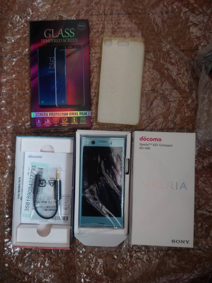 新品 Xperia XZ1 Compact SO-02K Horizon Blue SIMフリー 新品ガラスフィルム及び背面フィルム貼付済 新品ガラスフィルム2枚＋TPUケース付
