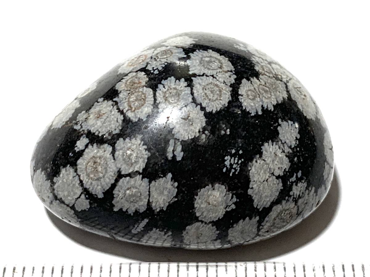 研磨された雪花黒曜石・方珪石入黒曜石・スノーフレーク
