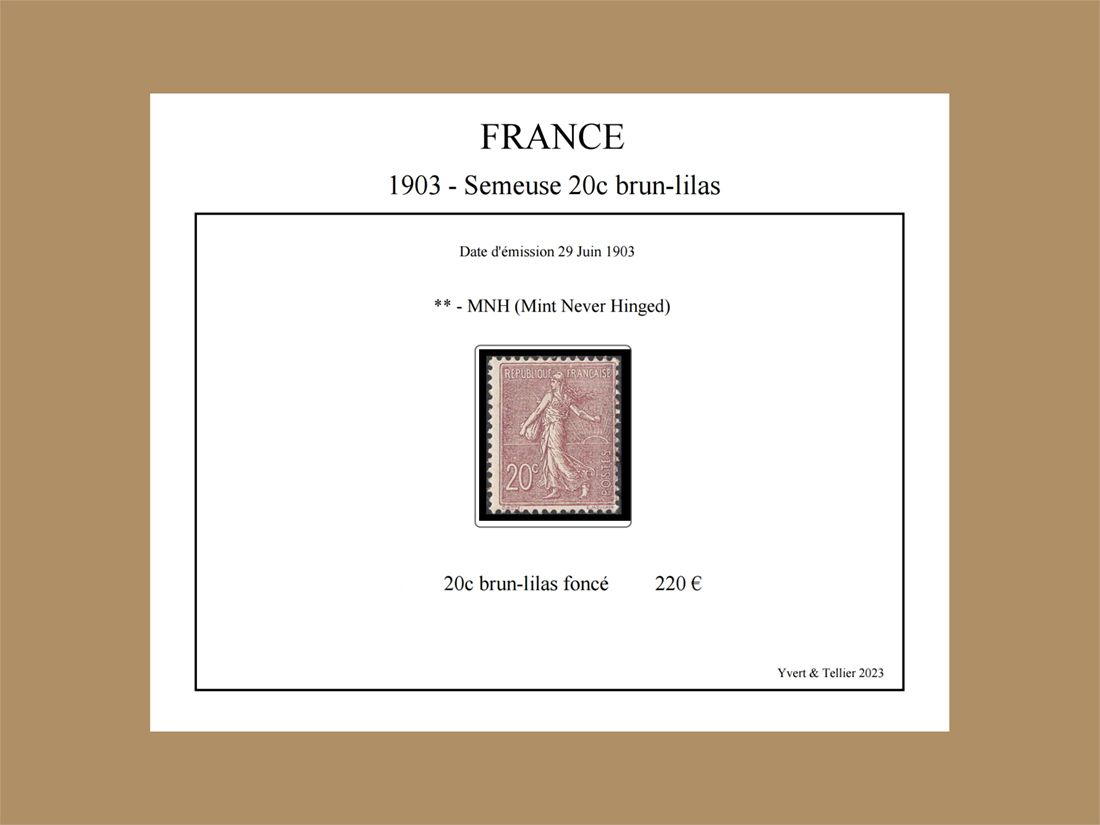 1900u0027s フランス フランス・1903年 種まき ライン付き20c・MNH ・価値のある切手・素敵