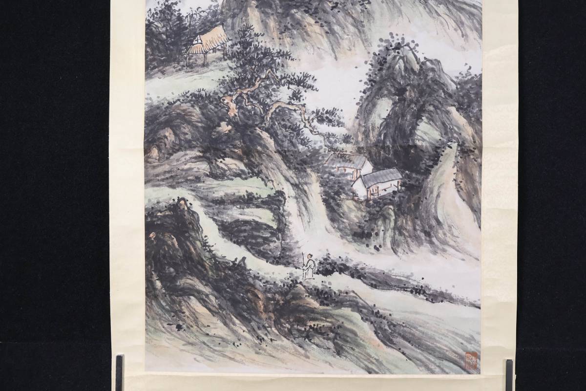 手描き 黄賓虹 山水図 宣紙掛軸 四尺中堂 書誌付 掛軸】〈黄賓虹〉『山水図』 （紙本肉筆）/ 中国画 人物図 山水図 花鳥