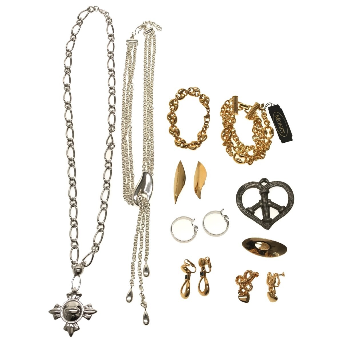 【大ぶり 美品 シルバー ゴールド カラー アクセサリー 10点 まとめ】NINA RICCI NR MONET JdeG 等 ネックレス イヤリング ブローチ A718